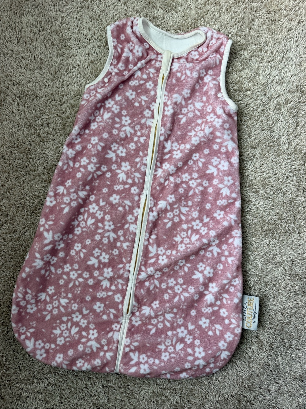 Sleeveless Pink Floral Baby Sleep Sack with Front Zipper
